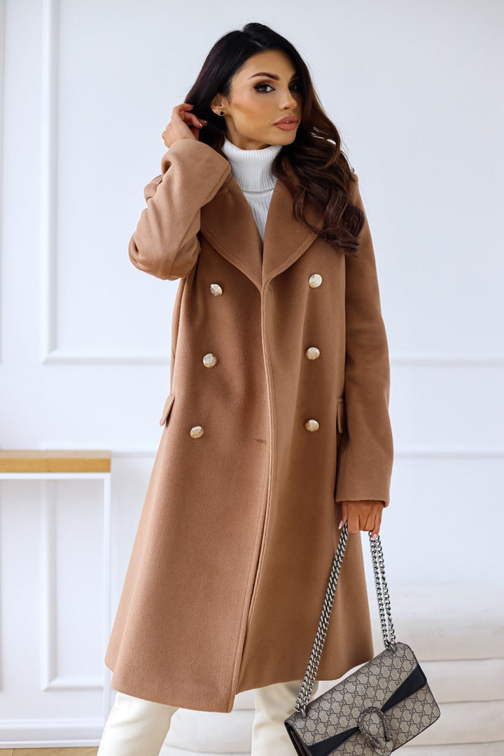 Elegant women's winter trench coat – notch collar & double-breasted – warm