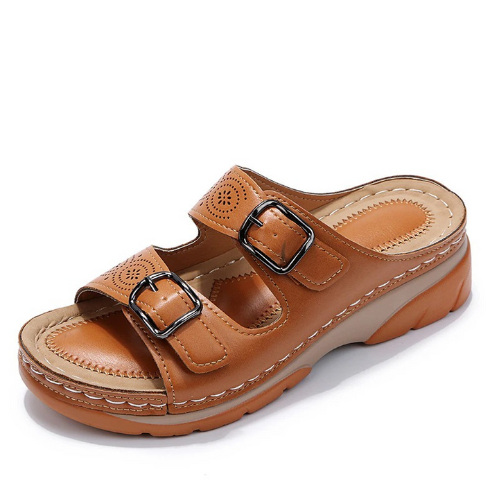 Damen Offene Leder Sandalen Mit Schnallen – Orthopädische Komfort Sommerschuhe