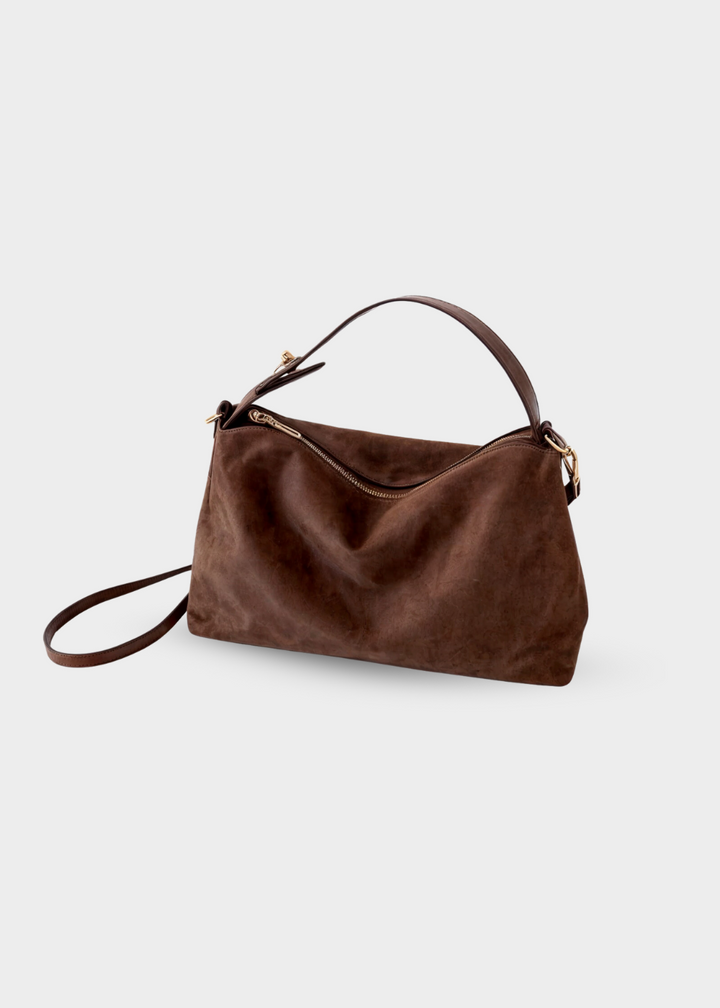 Wildleder Handtasche Damen – Vintage Umhängetasche mit Reißverschluss