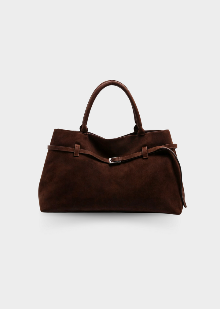 Vegane Wildleder Handtasche Damen – Große Schultertasche mit Reißverschluss