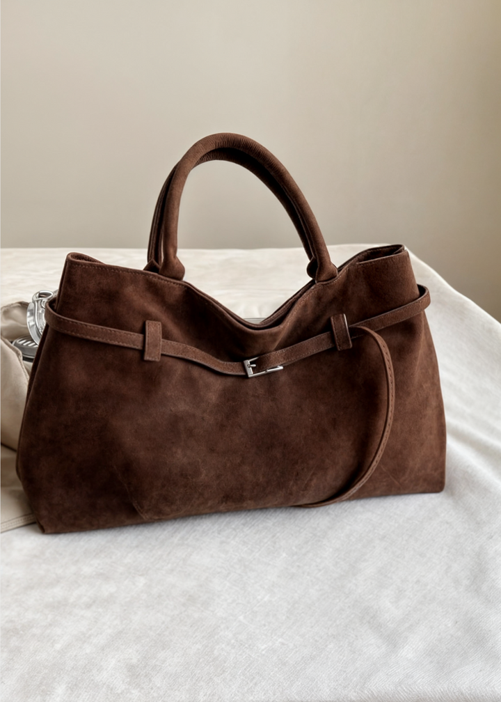 Vegane Wildleder Handtasche Damen – Große Schultertasche mit Reißverschluss