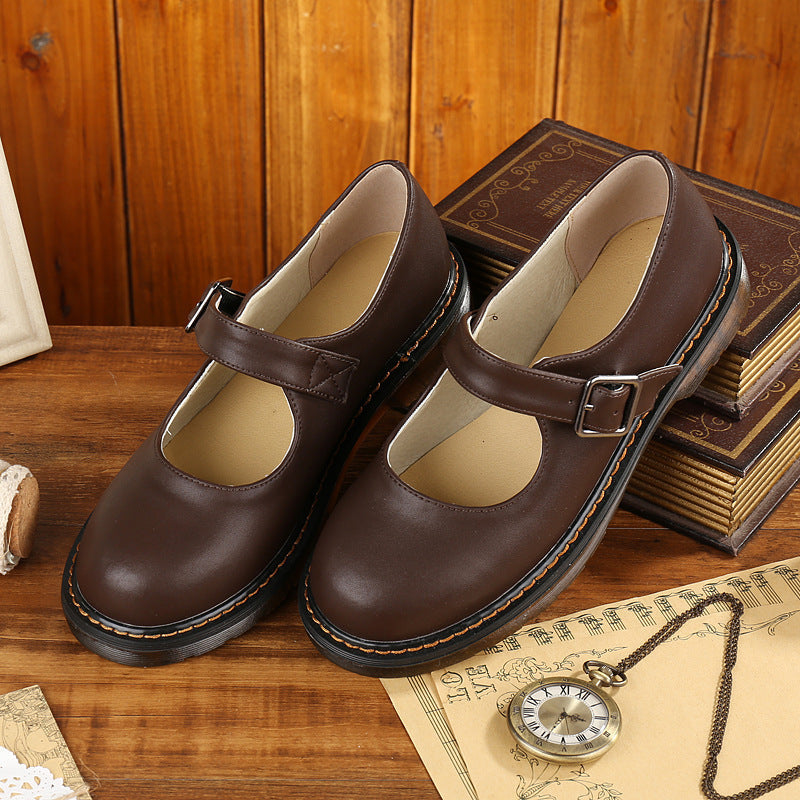 Damen Klassische Mary Jane Flats in Braun – Retro-Look mit Schnalle und Rundkappe