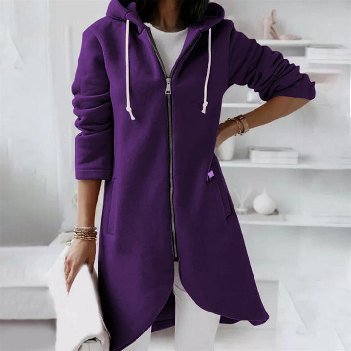 Langer Damen Hoodie mit Reißverschluss & Kapuze – Figurschmeichelnd
