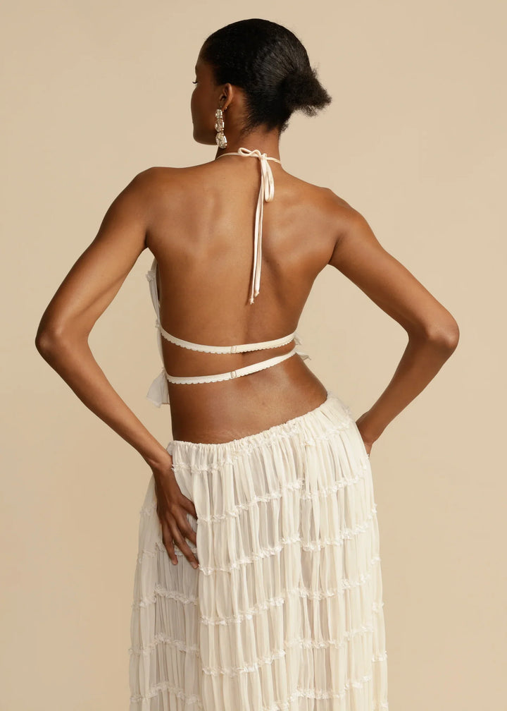 Summer 2-Piece Set – Halter Crop Top & Ruffle Maxi Skirt