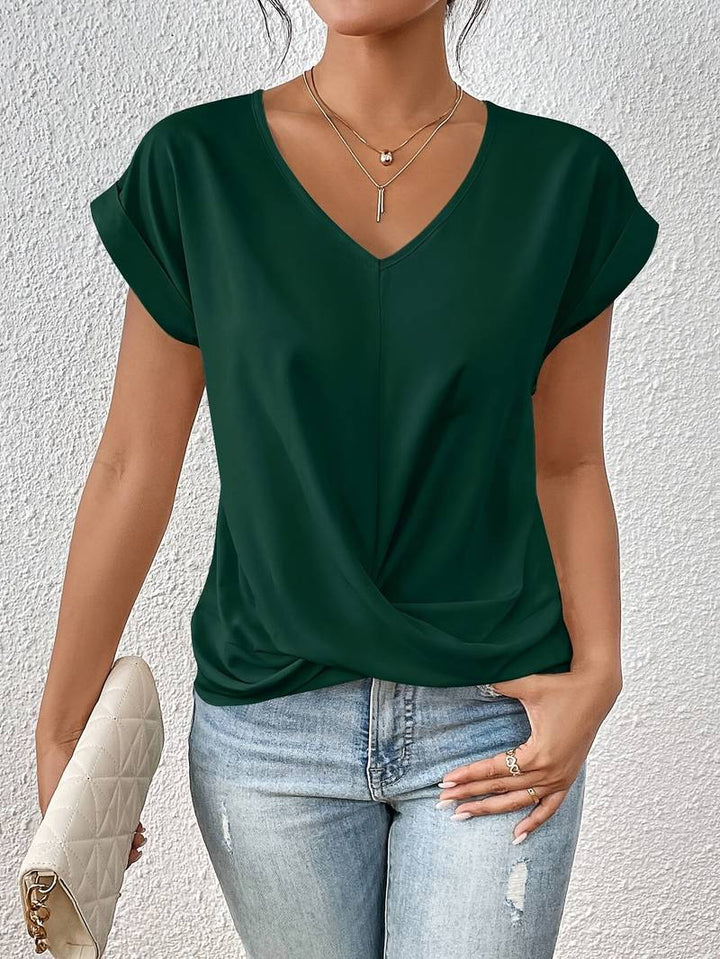 Lightweight women's short-sleeve top – V-neck & twist detail front