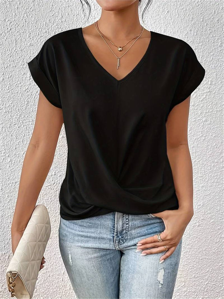 Lightweight women's short-sleeve top – V-neck & twist detail front