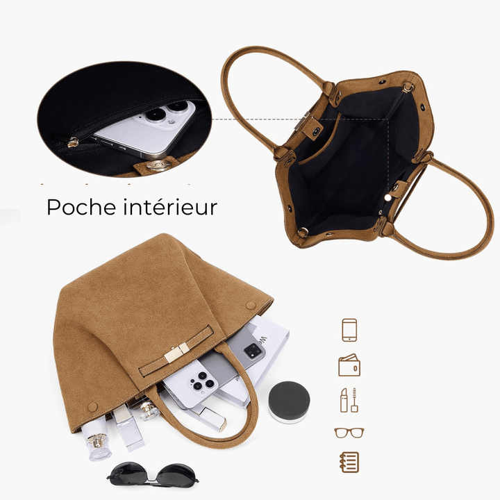 Sac de plage pour femmes en suède vegan – Grand sac fourre-tout d'été marron