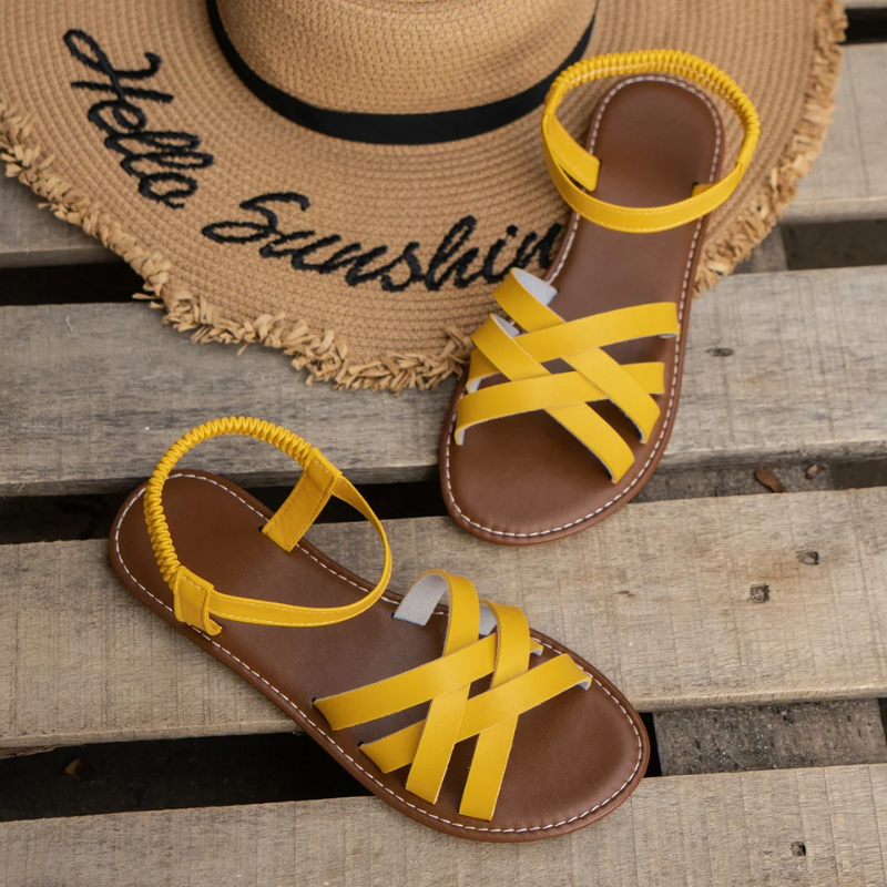 Women's Flat Leather Sandals with Cross Straps – Elegant Summer Comfort Shoes