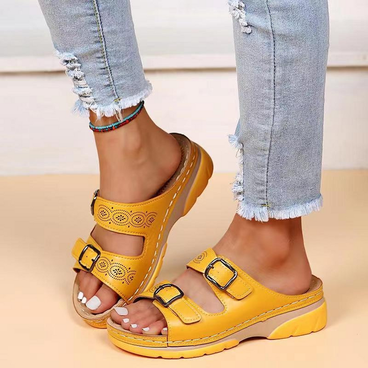 Damen Offene Leder Sandalen Mit Schnallen – Orthopädische Komfort Sommerschuhe