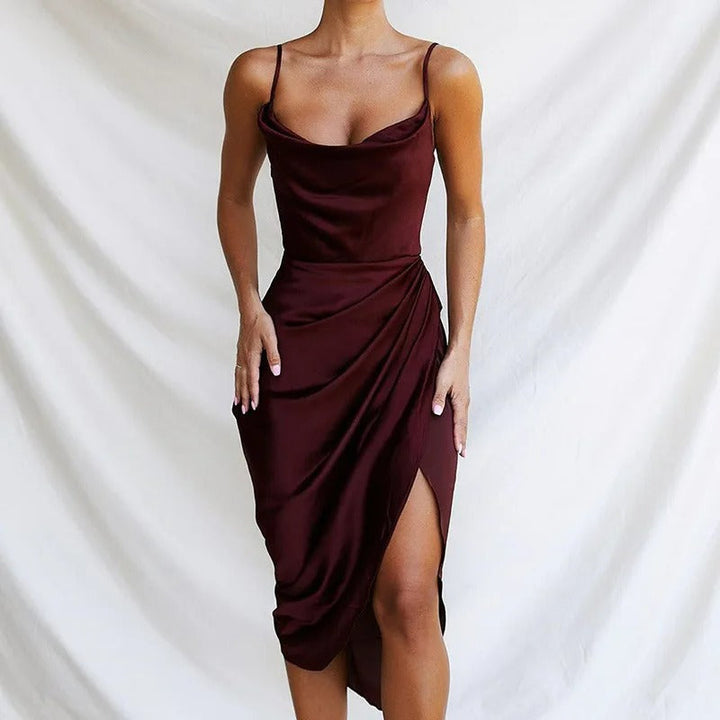 Luxurious satin dress with open back for women • Elegant and stylish