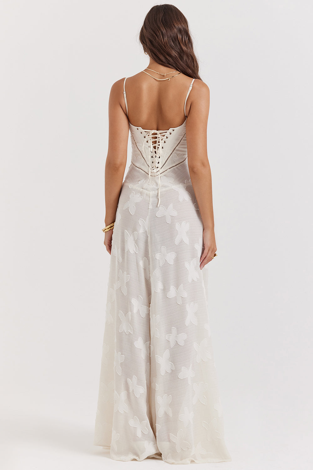 Elegant maxi dress with 3D roses & back cutout
