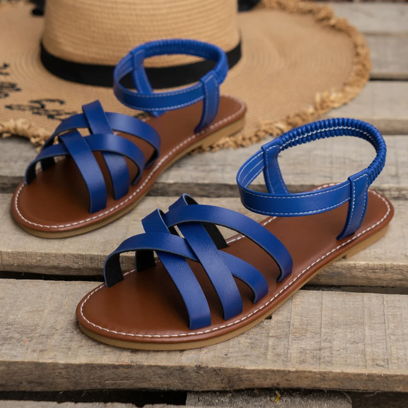 Women's Flat Leather Sandals with Cross Straps – Elegant Summer Comfort Shoes