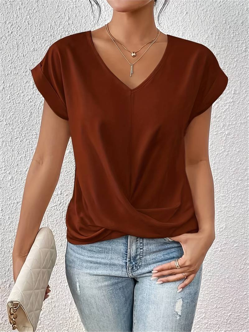 Lightweight women's short-sleeve top – V-neck & twist detail front
