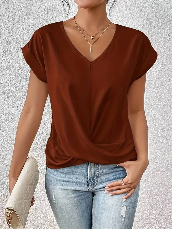 Lightweight women's short-sleeve top – V-neck & twist detail front