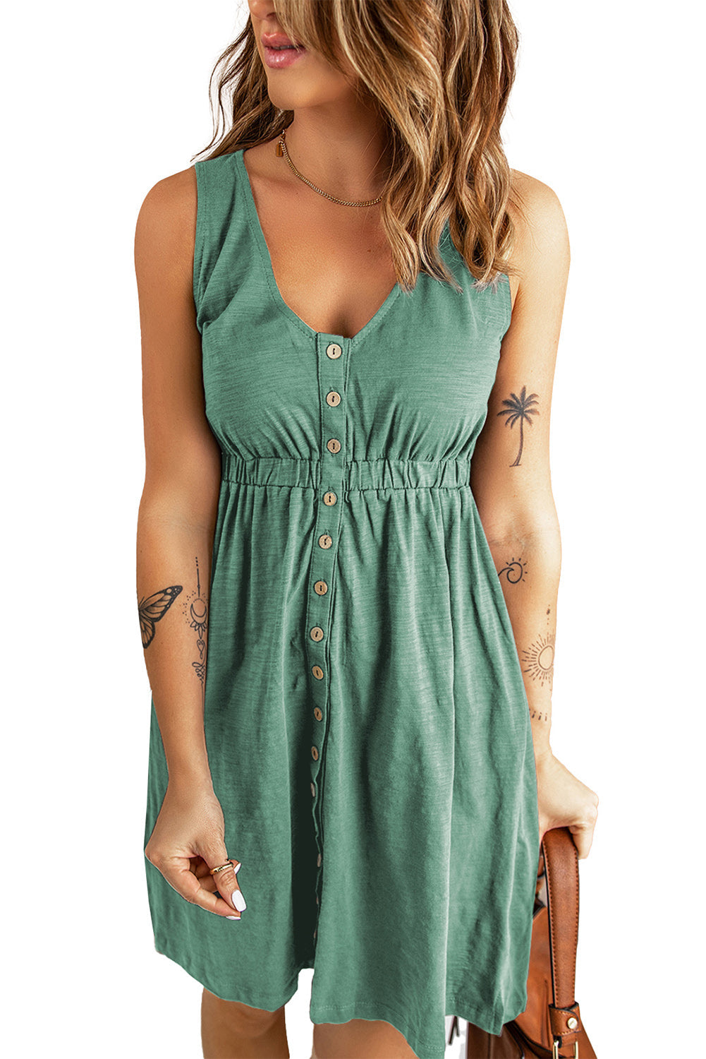 Sleeveless Mini Dress – Modal, High Waist & Draped Detail