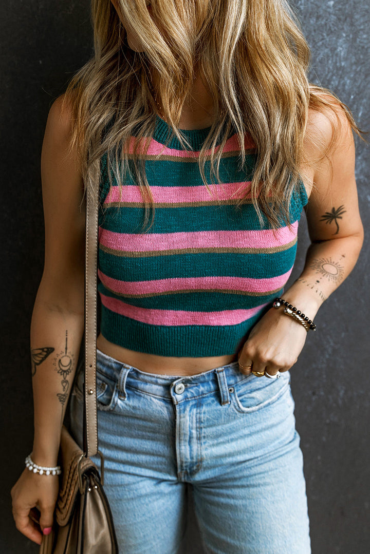 Striped Sleeveless Knit Sweater – Lightweight Summer Knitwear