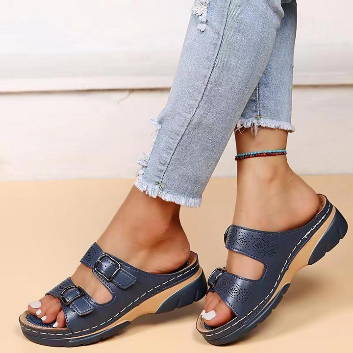 Damen Offene Leder Sandalen Mit Schnallen – Orthopädische Komfort Sommerschuhe