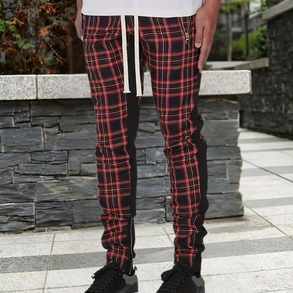 Herren Karierte Hose – Bequeme Casual Hosen für Männer mit Reißverschlusstaschen