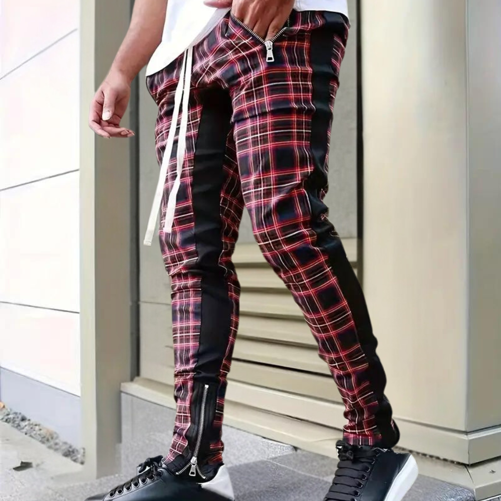 Herren Karierte Hose – Bequeme Casual Hosen für Männer mit Reißverschlusstaschen