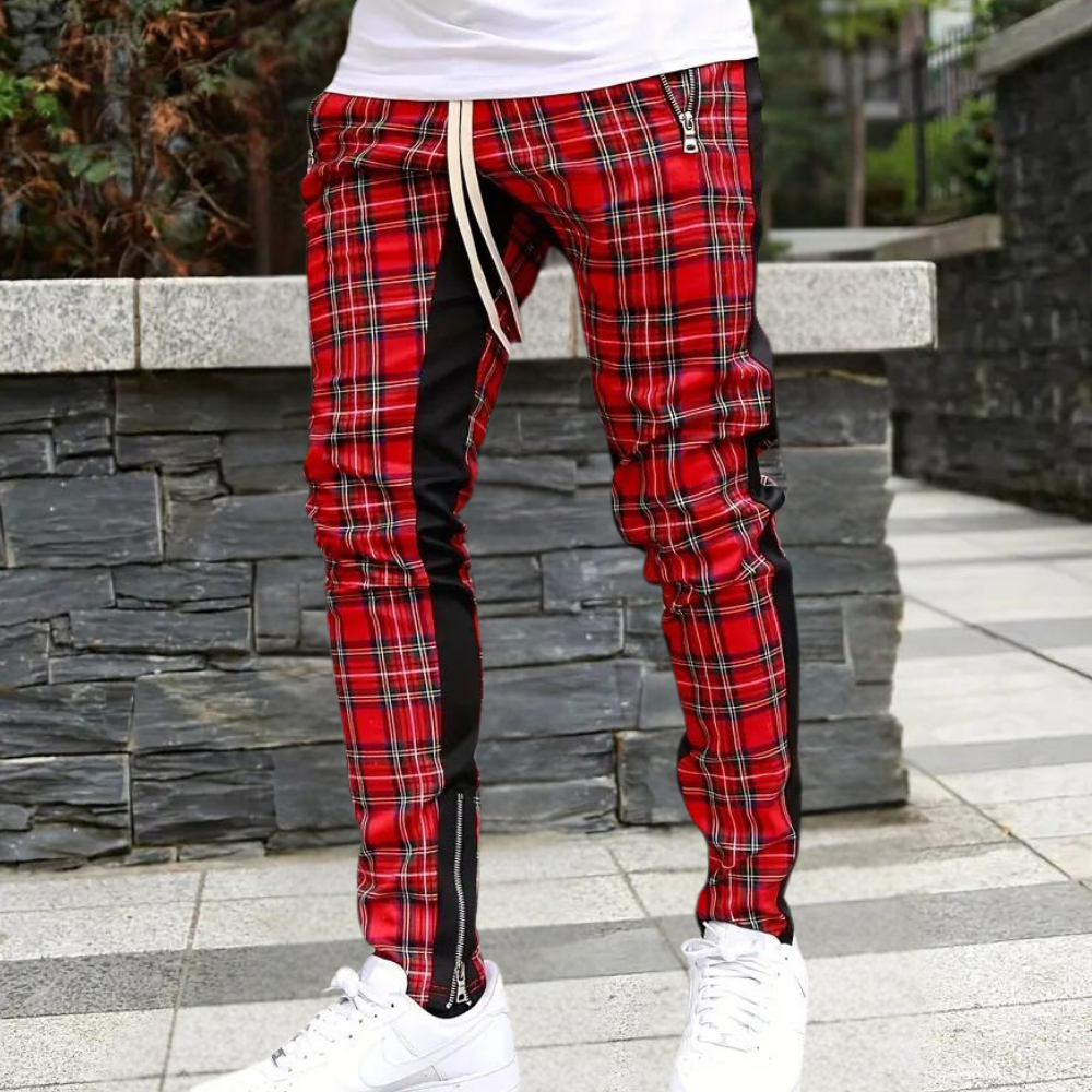 Herren Karierte Hose – Bequeme Casual Hosen für Männer mit Reißverschlusstaschen