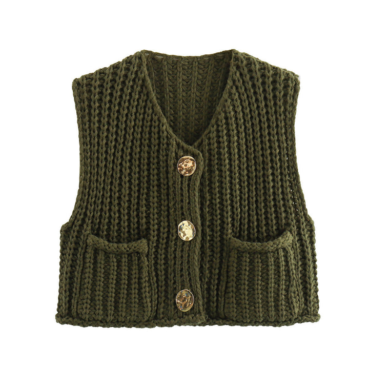 Ärmellose Strickweste Damen Hochwertig Elegant mit Seitentaschen