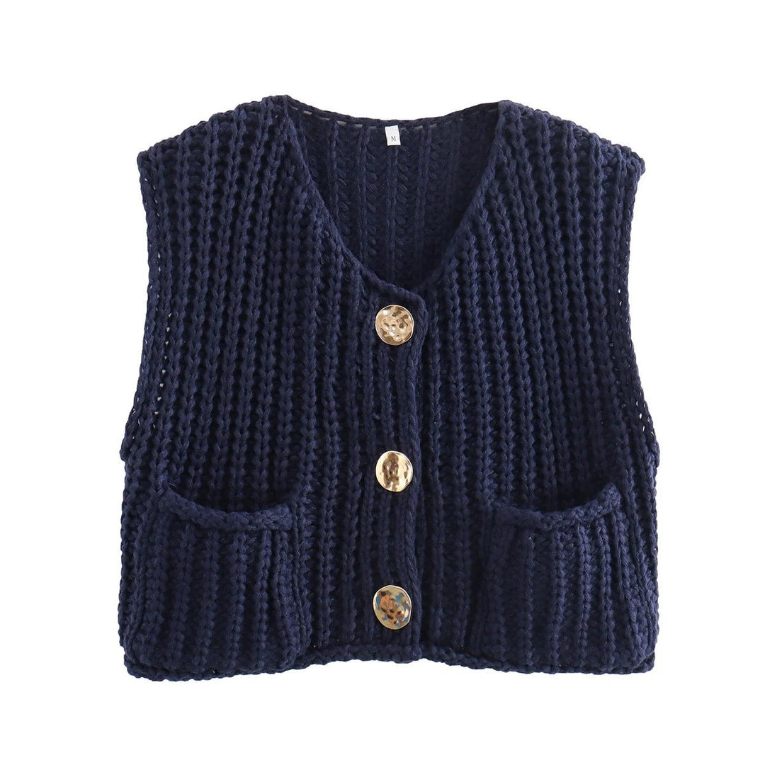 Ärmellose Strickweste Damen Hochwertig Elegant mit Seitentaschen