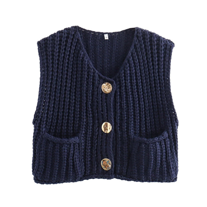 Ärmellose Strickweste Damen Hochwertig Elegant mit Seitentaschen