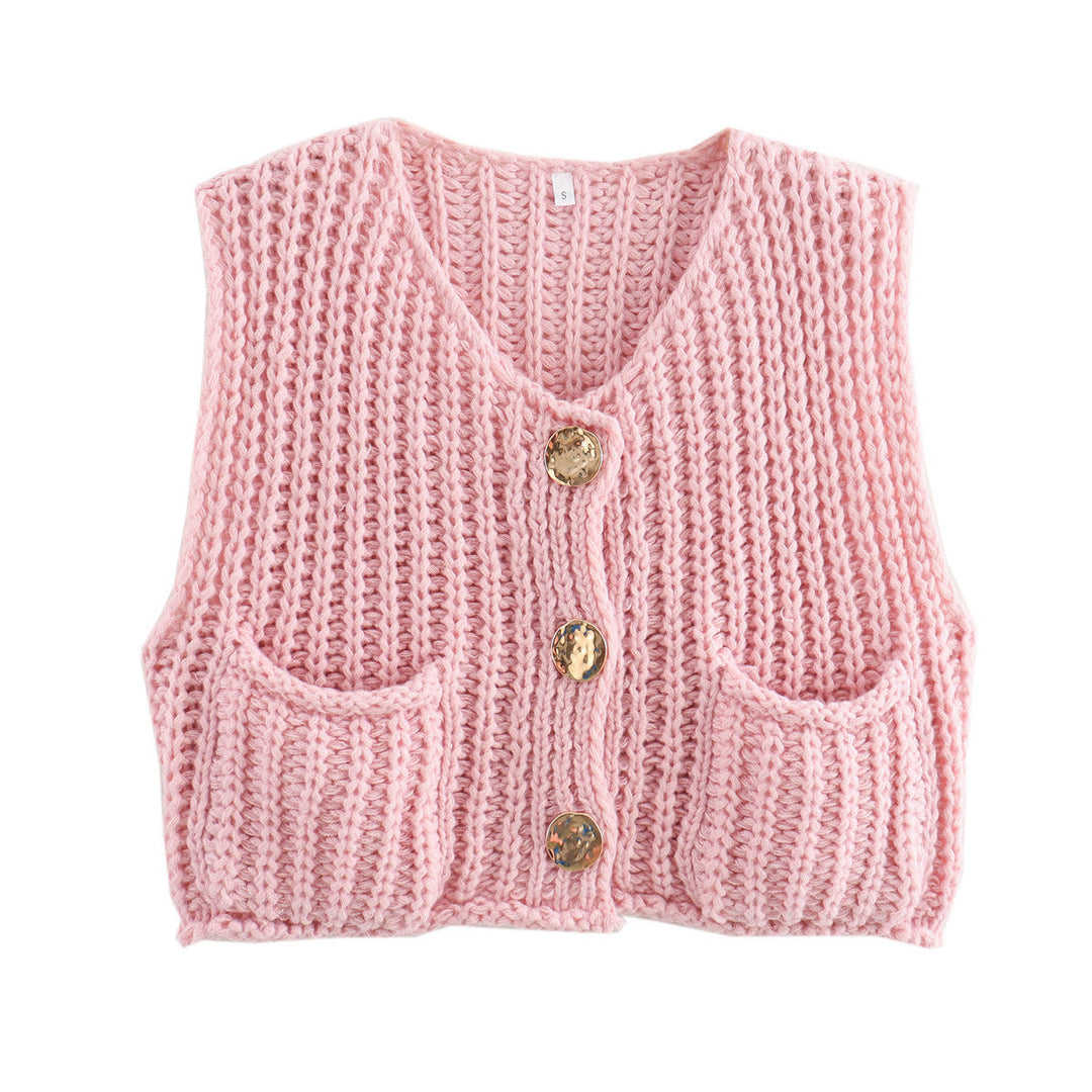 Ärmellose Strickweste Damen Hochwertig Elegant mit Seitentaschen