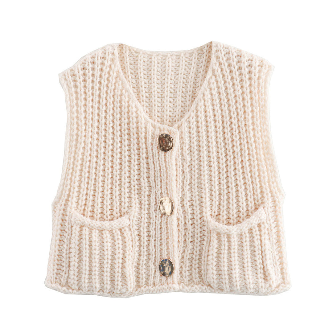 Ärmellose Strickweste Damen Hochwertig Elegant mit Seitentaschen