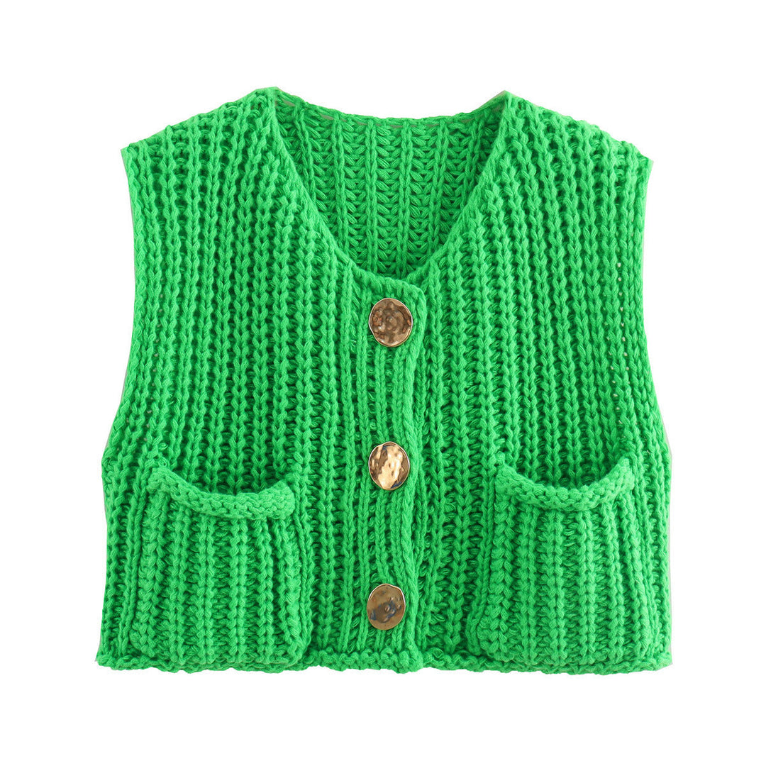 Ärmellose Strickweste Damen Hochwertig Elegant mit Seitentaschen