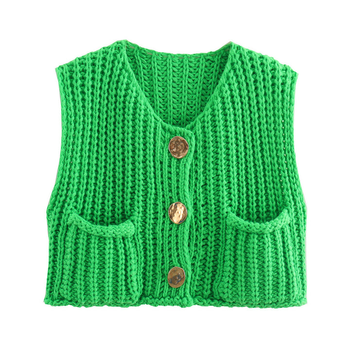 Ärmellose Strickweste Damen Hochwertig Elegant mit Seitentaschen