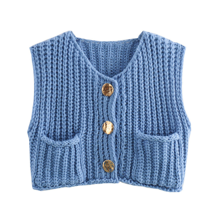 Ärmellose Strickweste Damen Hochwertig Elegant mit Seitentaschen