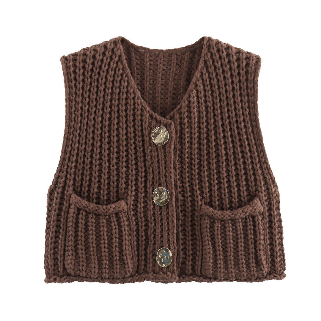 Ärmellose Strickweste Damen Hochwertig Elegant mit Seitentaschen