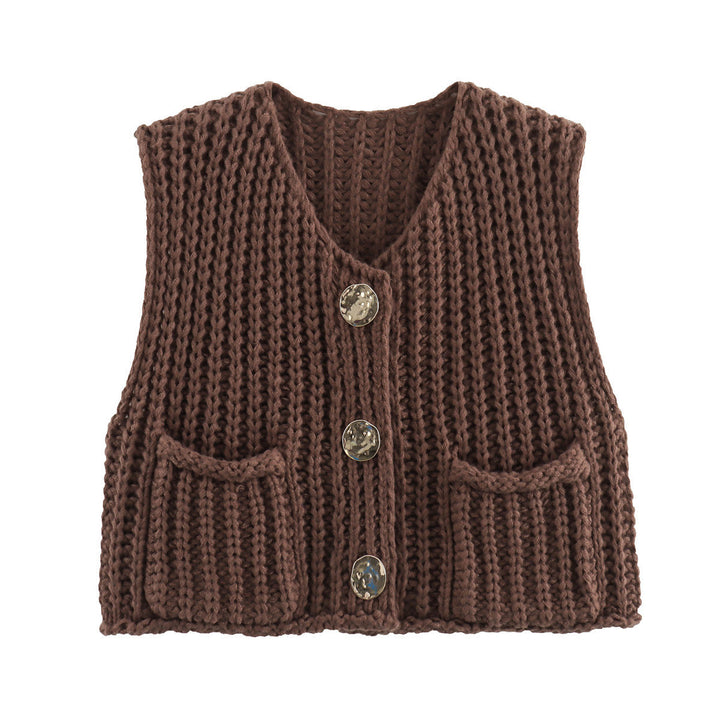 Ärmellose Strickweste Damen Hochwertig Elegant mit Seitentaschen