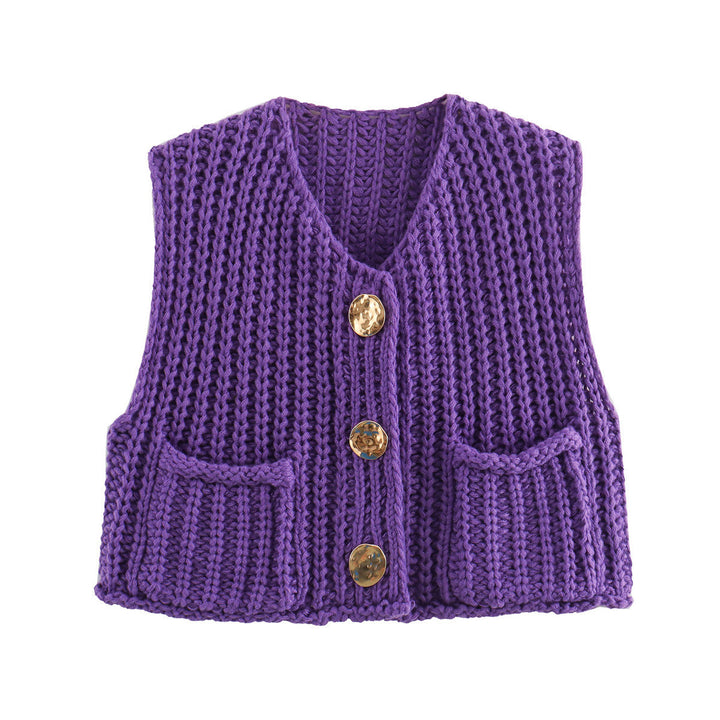 Ärmellose Strickweste Damen Hochwertig Elegant mit Seitentaschen