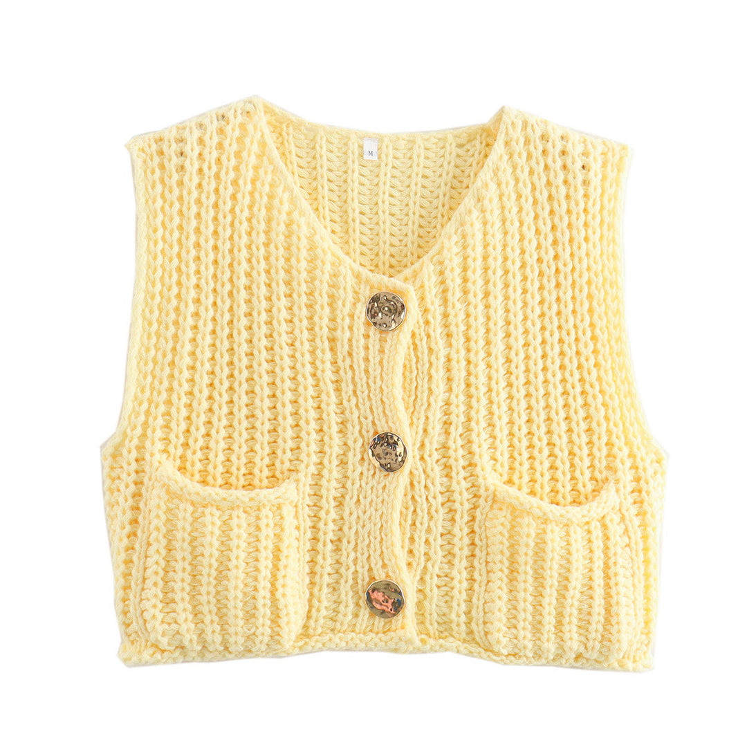 Ärmellose Strickweste Damen Hochwertig Elegant mit Seitentaschen