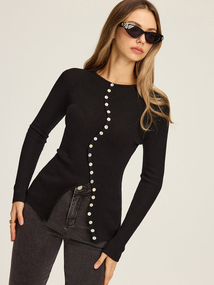 Asymmetrische Button-Down-Strickjacke für Damen