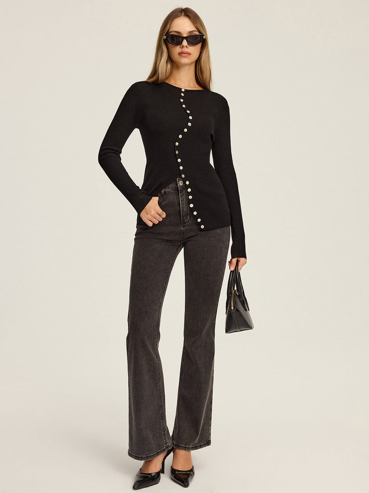 Asymmetrische Button-Down-Strickjacke für Damen