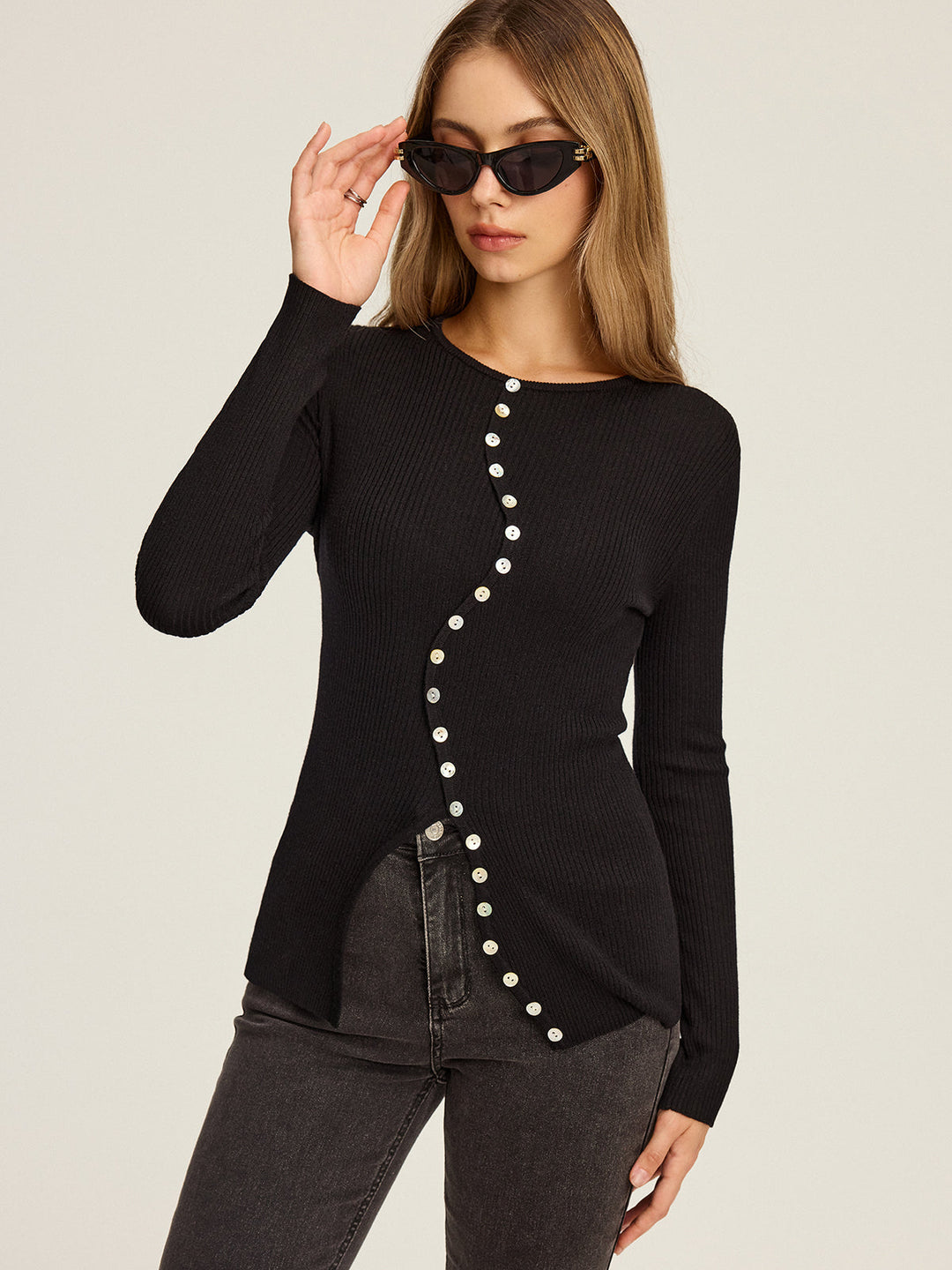 Asymmetrische Button-Down-Strickjacke für Damen