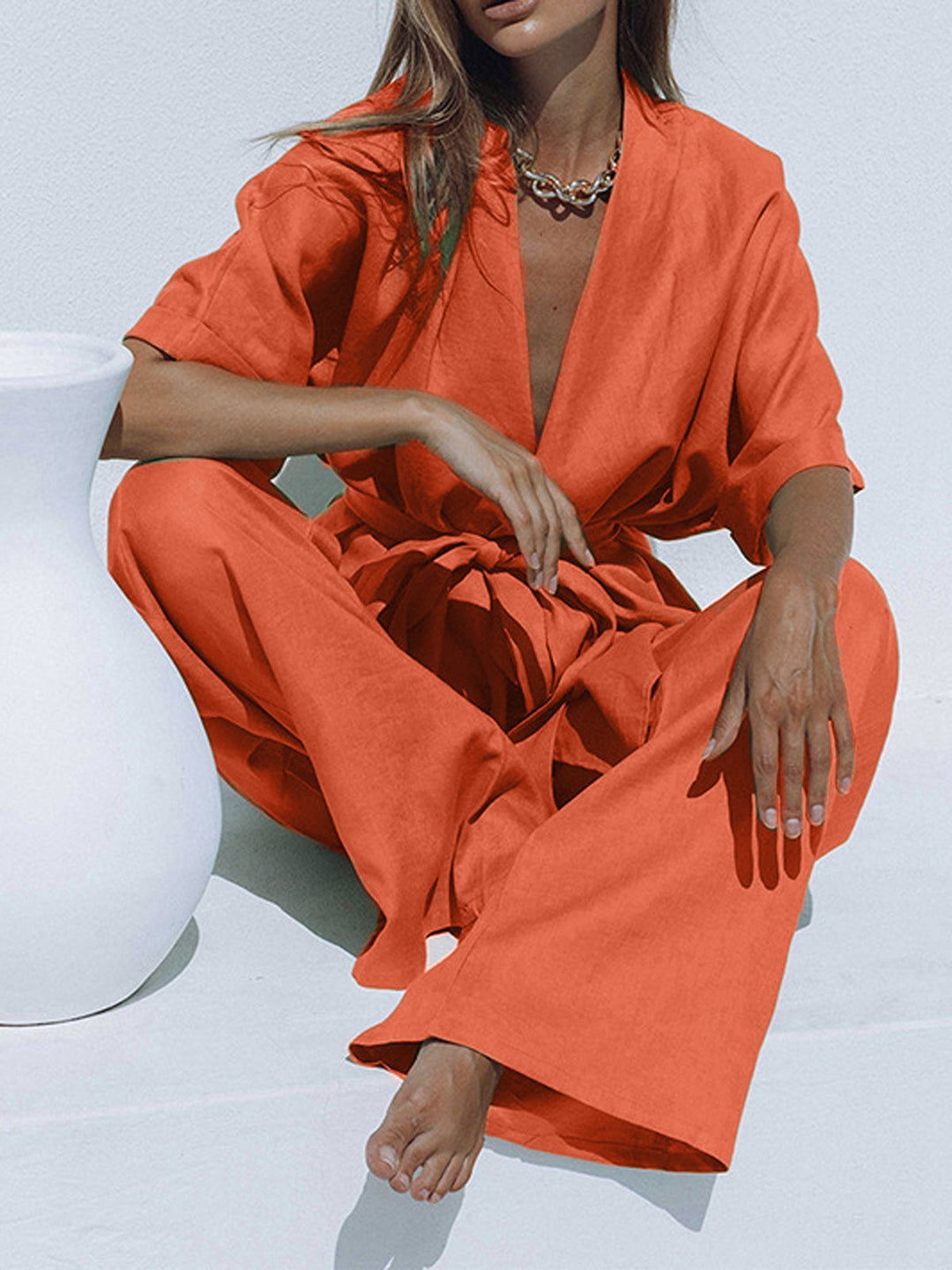 Two-piece oversized linen set – breathable cotton-linen blend