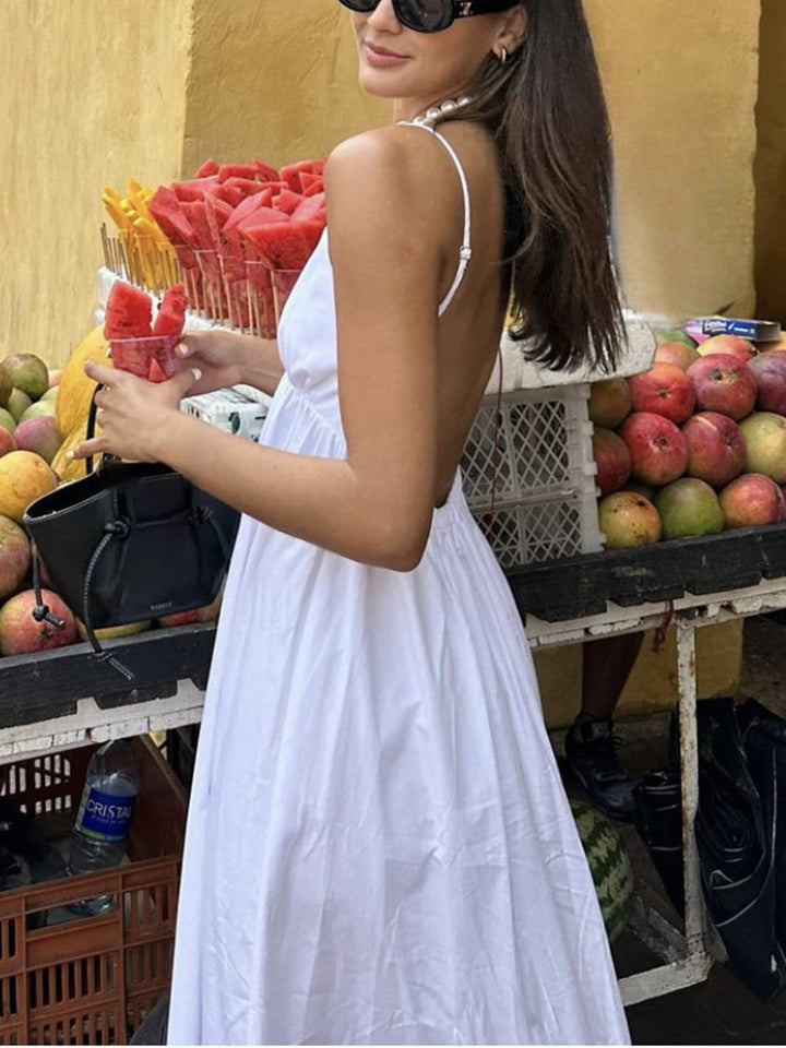 Maxi summer dress made of cotton with open back – Elegant & airy