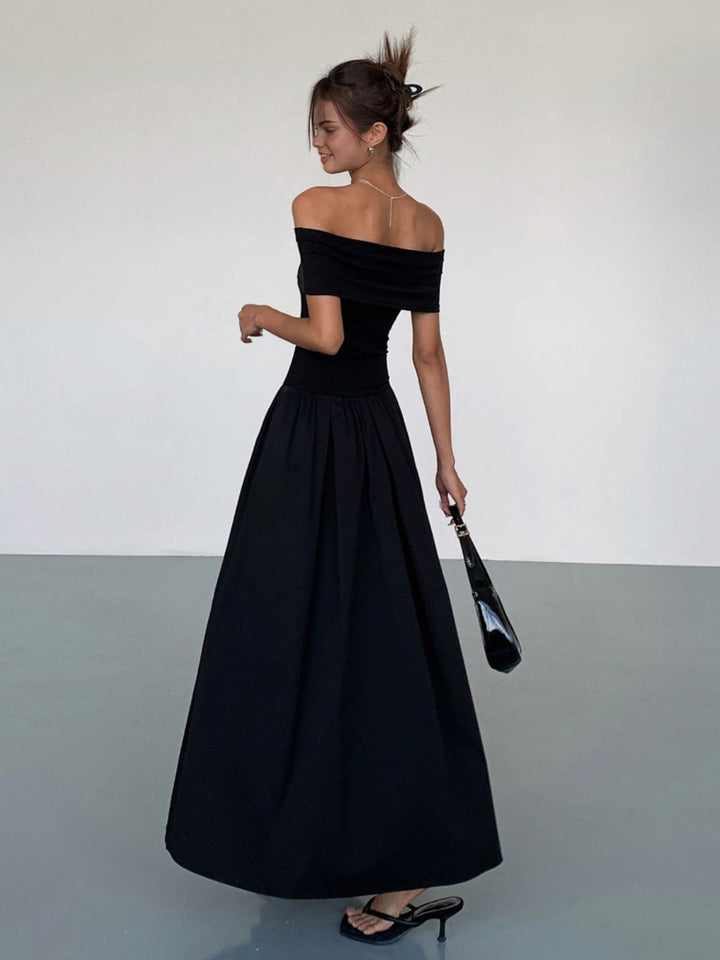 Women's satin off-shoulder dress with elegant cut