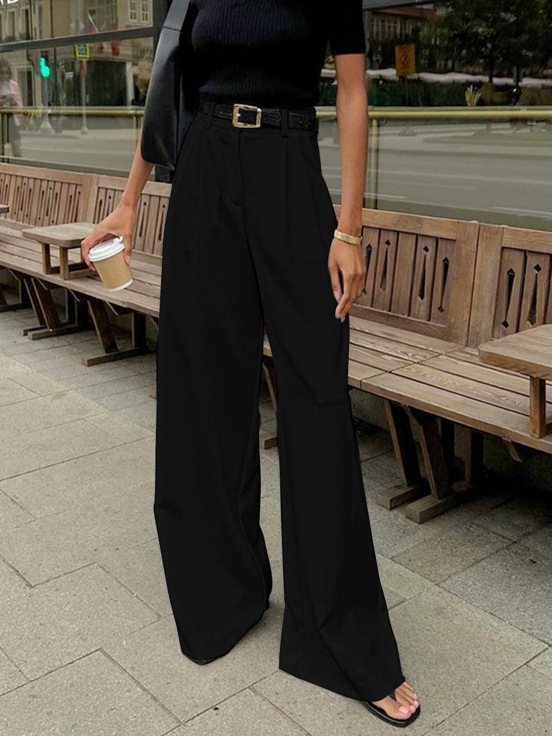 Women's High-Waist Wide Pants – Elegant & Comfortable, Without Belt