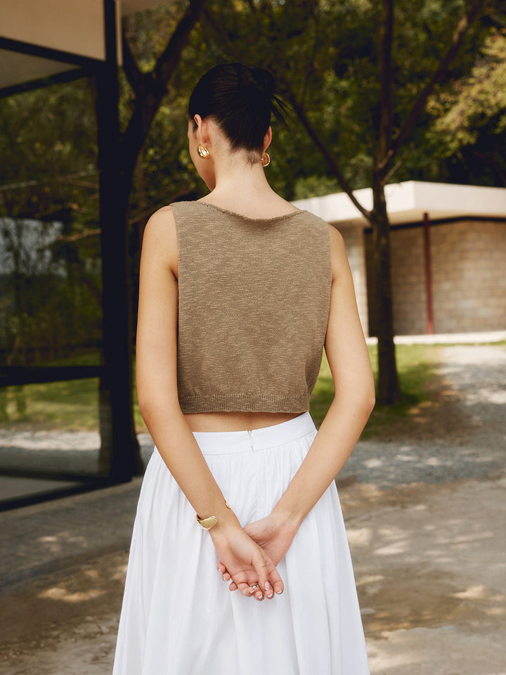 Women's Crop Tank Top made of Cotton Blend – Sleeveless Knit Top