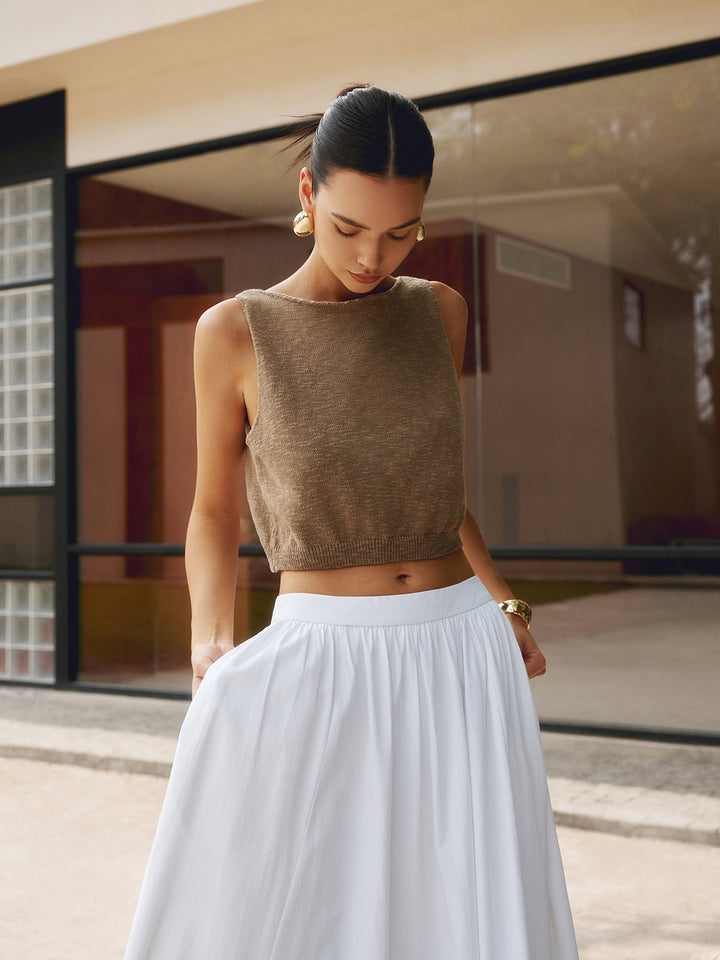 Women's Crop Tank Top made of Cotton Blend – Sleeveless Knit Top