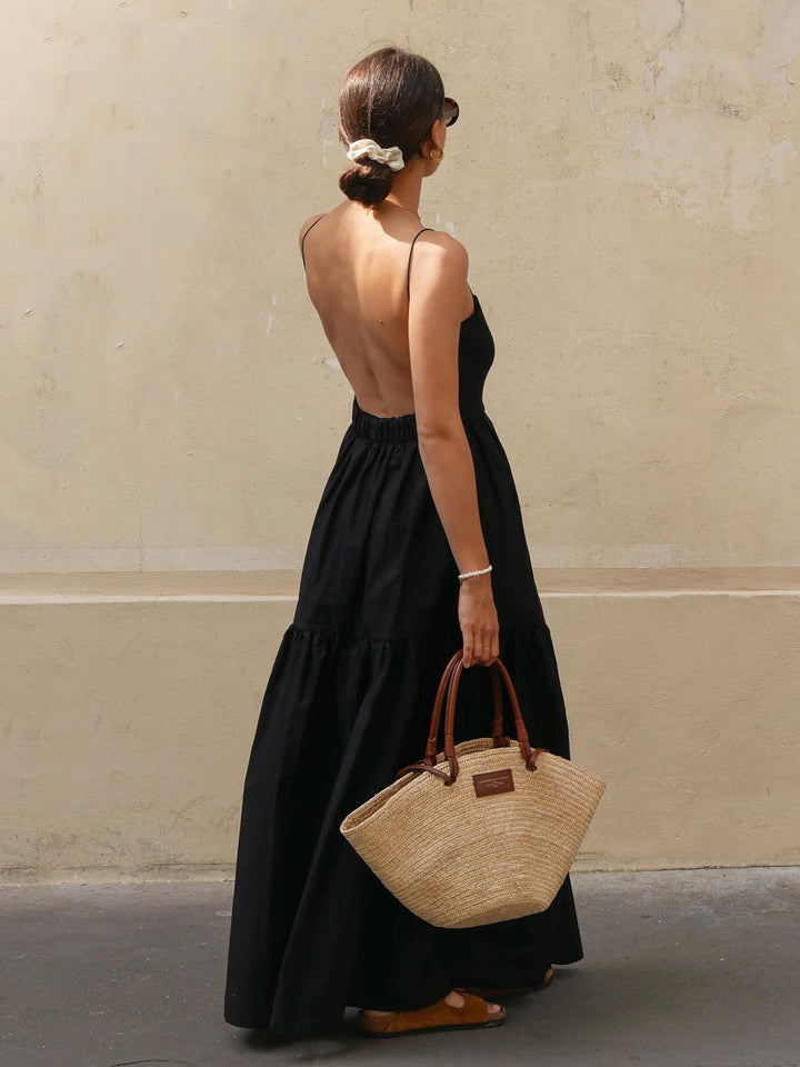 Elegant Backless Maxi Dress – Sleeveless, Deep Neckline