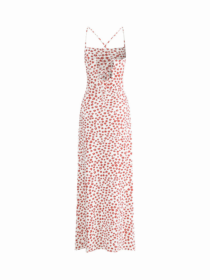 Long flower dress – backless with crossed straps