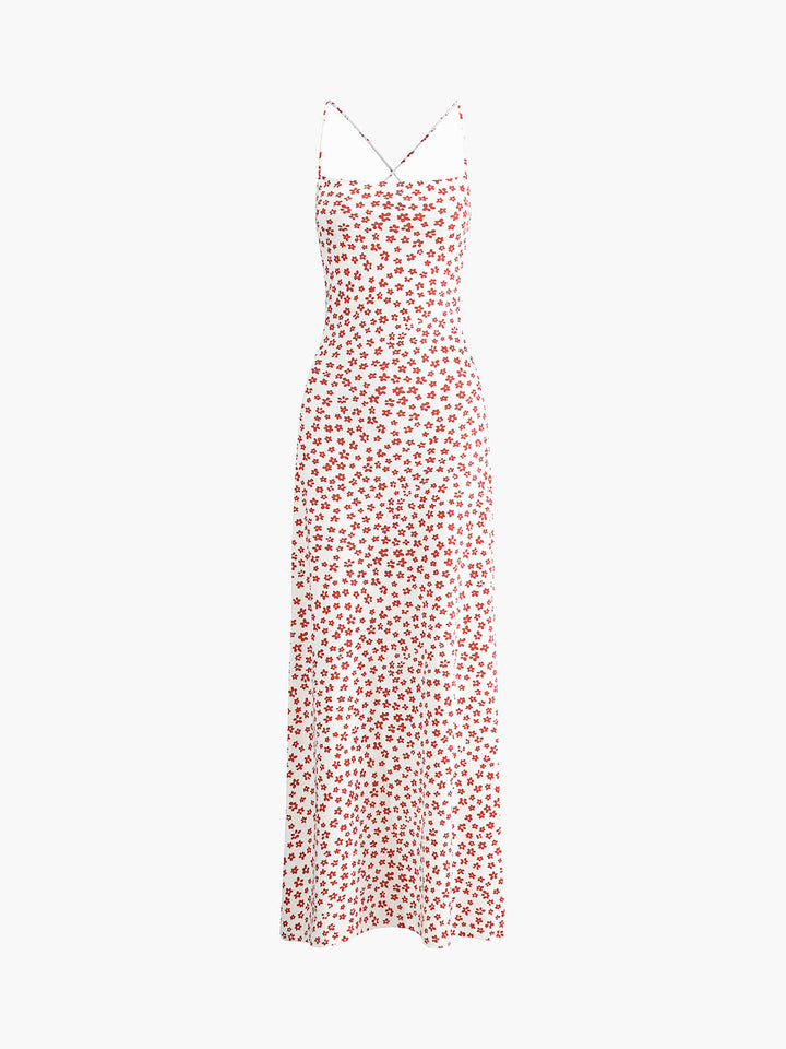Long flower dress – backless with crossed straps
