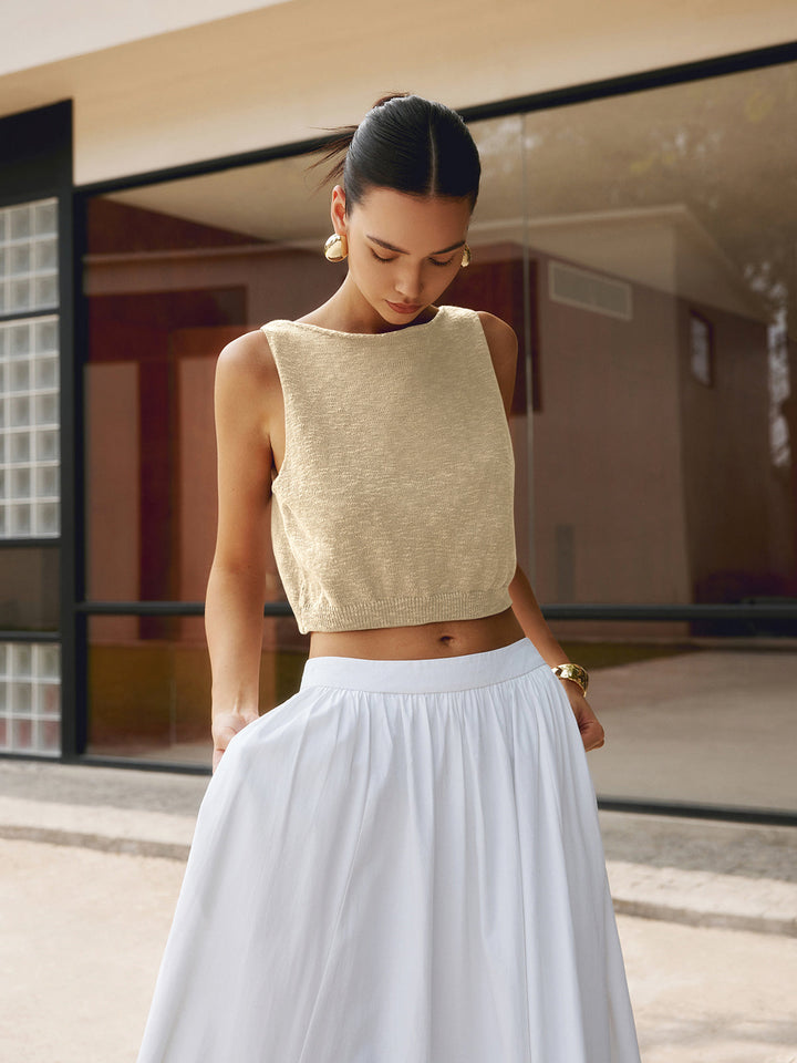 Women's Crop Tank Top made of Cotton Blend – Sleeveless Knit Top