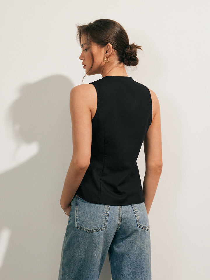 Lightweight Linen-Blend Tank Top – Breathable Summer Shirt with Button Placket